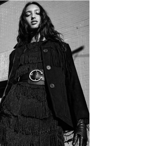 Zara Black Suede Leather Fringe Women's Jacket ZW Collection, S - Picture 3 of 16